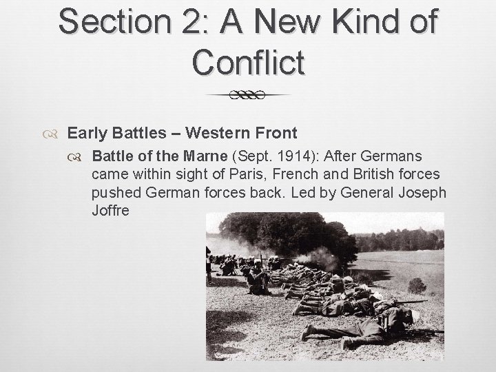Section 2: A New Kind of Conflict Early Battles – Western Front Battle of