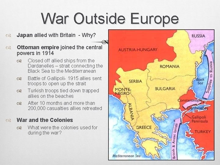 War Outside Europe Japan allied with Britain - Why? Ottoman empire joined the central