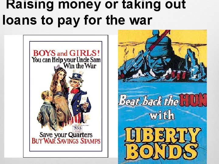 Raising money or taking out loans to pay for the war 