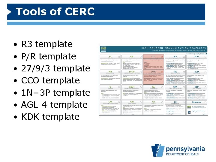 Tools of CERC • • R 3 template P/R template 27/9/3 template CCO template