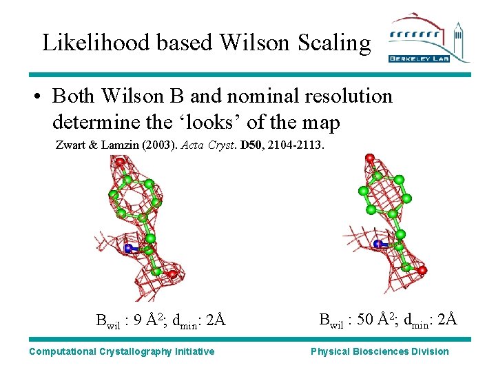 Likelihood based Wilson Scaling • Both Wilson B and nominal resolution determine the ‘looks’