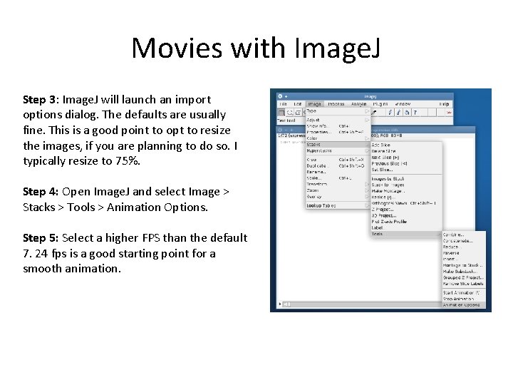 Movies with Image. J Step 3: Image. J will launch an import options dialog.
