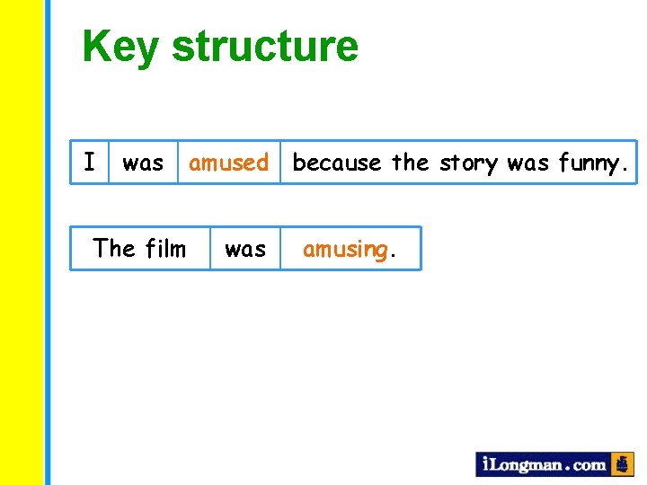 Key structure I was The film amused because the story was funny. was amusing.