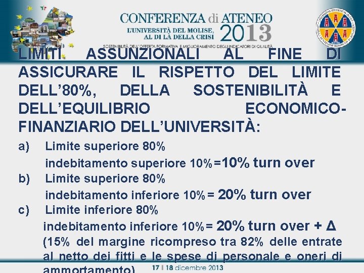 LIMITI ASSUNZIONALI AL FINE DI ASSICURARE IL RISPETTO DEL LIMITE DELL’ 80%, DELLA SOSTENIBILITÀ