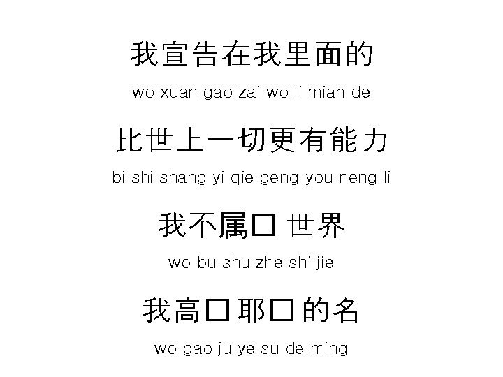 我宣告在我里面的 wo xuan gao zai wo li mian de 比世上一切更有能力 bi shang yi qie