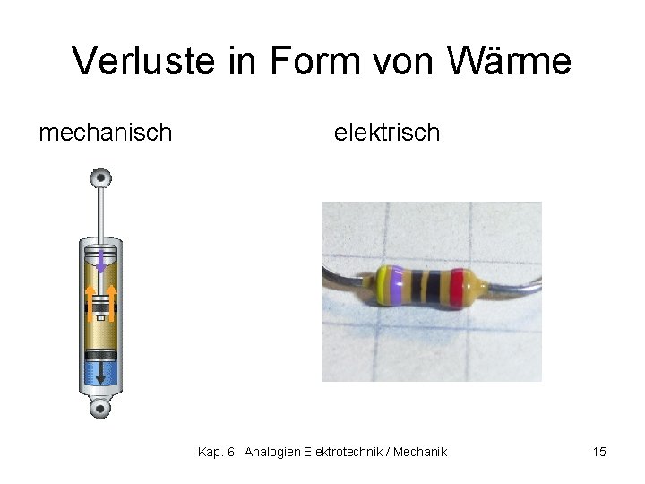 Verluste in Form von Wärme mechanisch elektrisch Kap. 6: Analogien Elektrotechnik / Mechanik 15