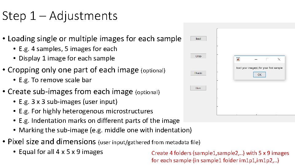 Step 1 – Adjustments • Loading single or multiple images for each sample • Step 1 – Adjustments • Loading single or multiple images for each sample •