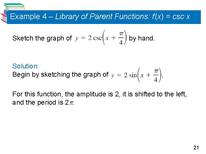 Example 4 – Library of Parent Functions: f (x) = csc x Sketch the