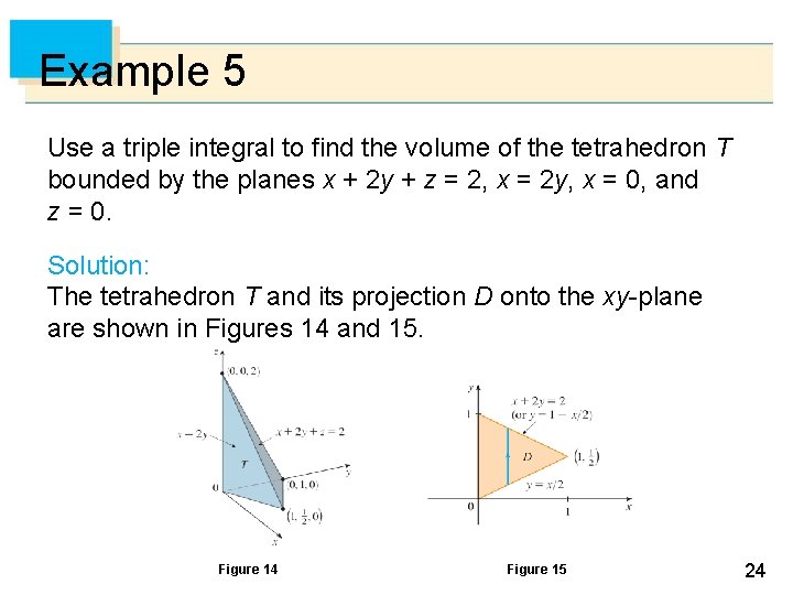 Example 5 Use a triple integral to find the volume of the tetrahedron T