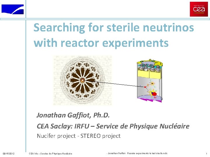 Searching for sterile neutrinos with reactor experiments Jonathan Gaffiot, Ph. D. CEA Saclay: IRFU