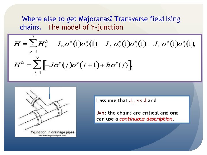 Where else to get Majoranas? Transverse field Ising chains. The model of Y-junction I