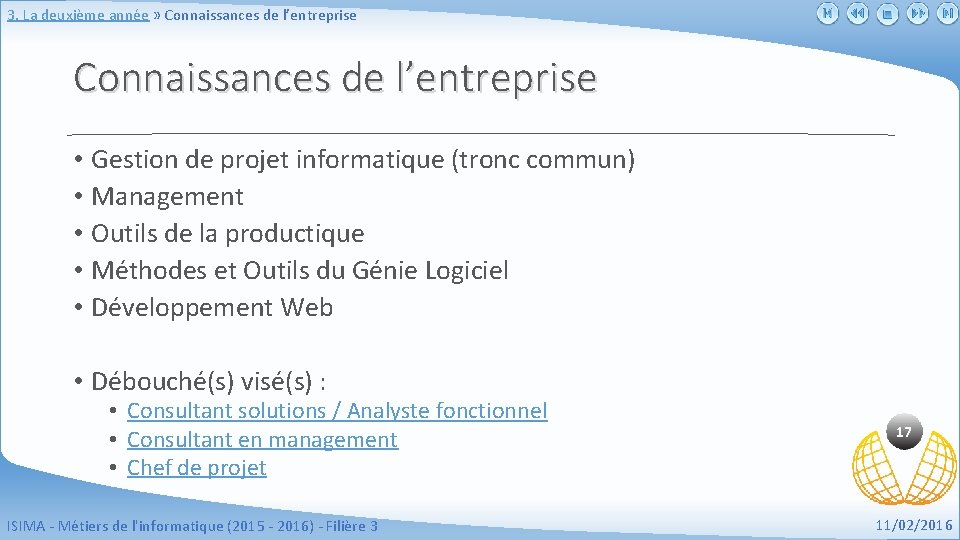 3. La deuxième année » Connaissances de l’entreprise • Gestion de projet informatique (tronc