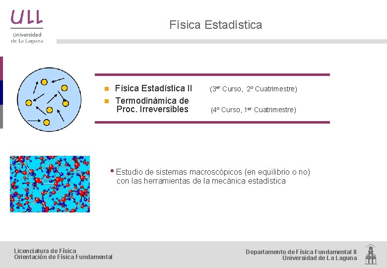 Física Estadística II Termodinámica de Proc. Irreversibles n n (3 er Curso, 2º Cuatrimestre)