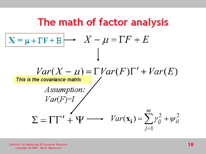 The math of factor analysis X = m + GF + E This is