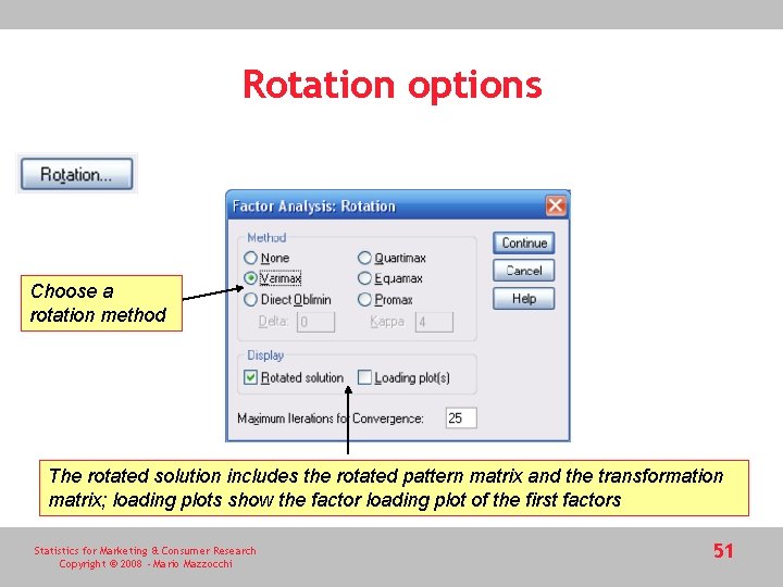 Rotation options Choose a rotation method The rotated solution includes the rotated pattern matrix
