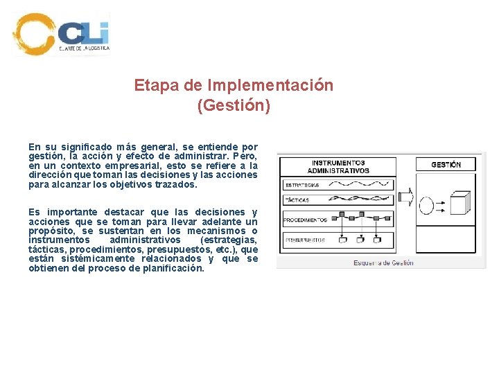 Etapa de Implementación (Gestión) En su significado más general, se entiende por gestión, la