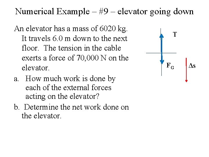 Numerical Example – #9 – elevator going down An elevator has a mass of