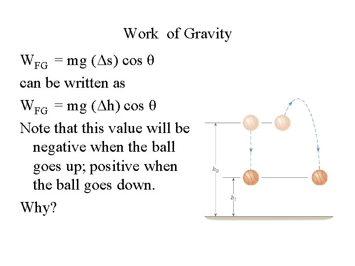 Work of Gravity WFG = mg (Δs) cos θ can be written as WFG