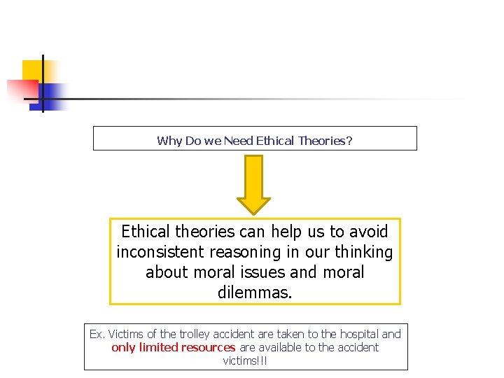 Why Do we Need Ethical Theories? Ethical theories can help us to avoid inconsistent