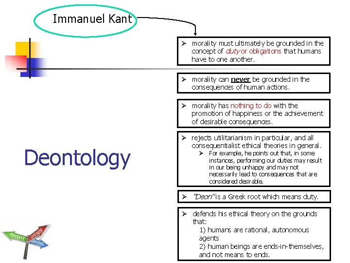 Immanuel Kant Ø morality must ultimately be grounded in the concept of duty or