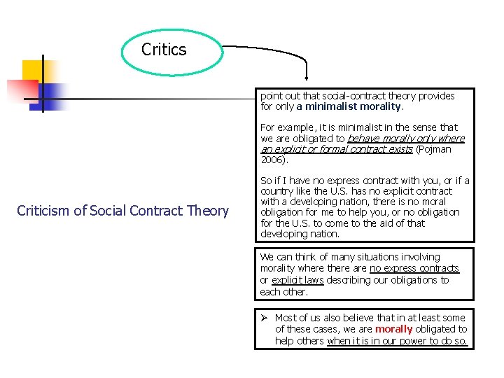 Critics point out that social-contract theory provides for only a minimalist morality. For example,