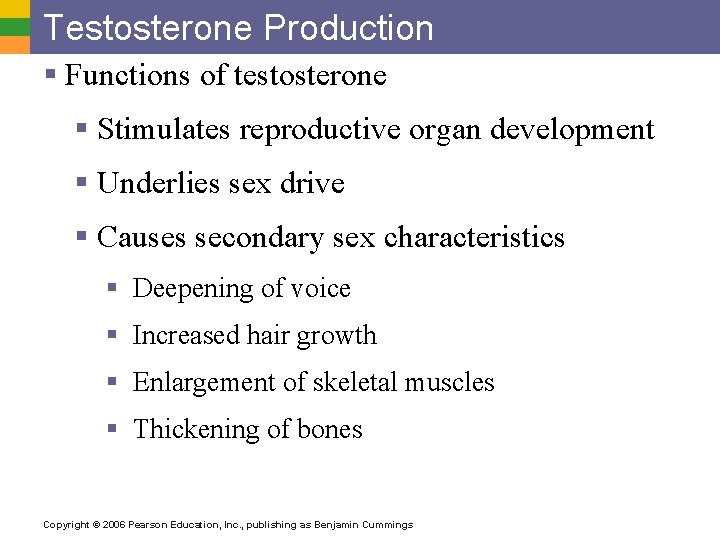 Testosterone Production § Functions of testosterone § Stimulates reproductive organ development § Underlies sex