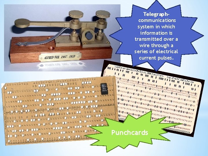 Telegraph communications system in which information is transmitted over a wire through a series