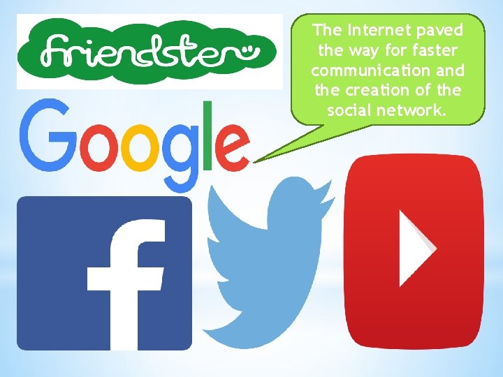 The Internet paved the way for faster communication and the creation of the social The Internet paved the way for faster communication and the creation of the social