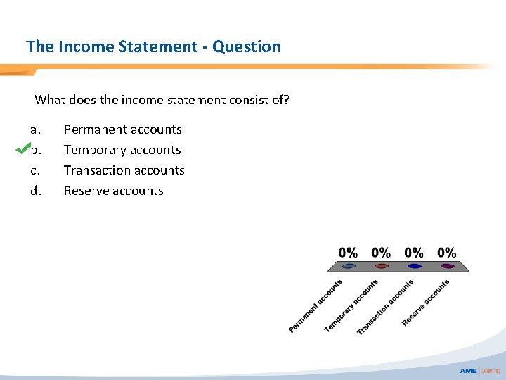 The Income Statement - Question What does the income statement consist of? a. b.