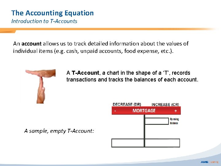 The Accounting Equation Introduction to T-Accounts An account allows us to track detailed information