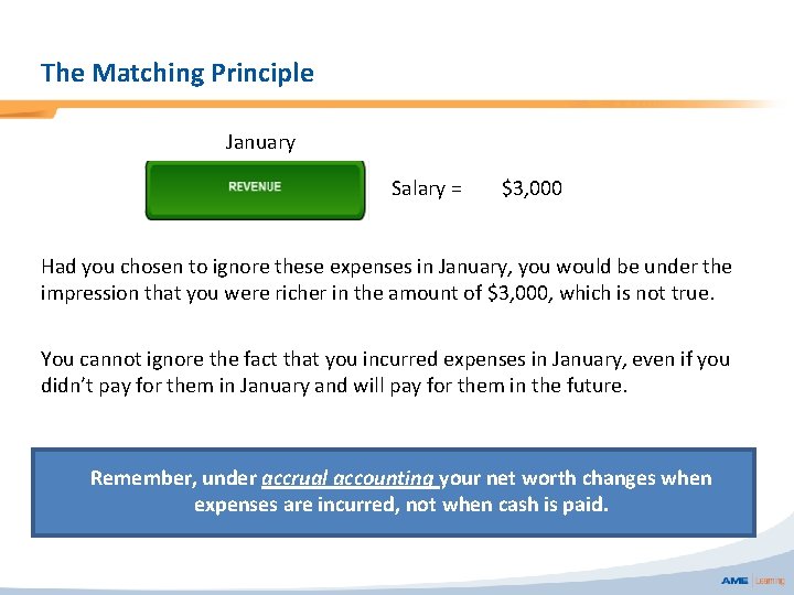 The Matching Principle January Salary = $3, 000 Had you chosen to ignore these