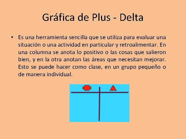 Gráfica de Plus - Delta • Es una herramienta sencilla que se utiliza para