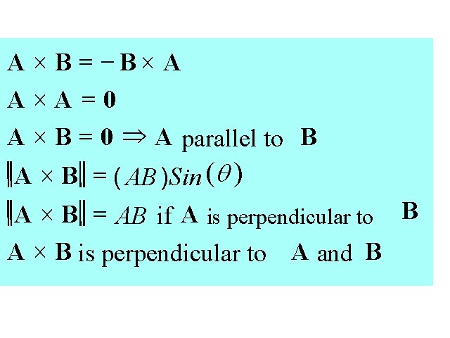 Vector Product II A ´ B = -B´ A A´A =0 A ´ B