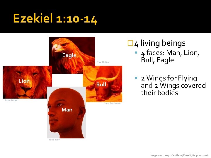 Ezekiel 1: 10 -14 � 4 living beings 4 faces: Man, Lion, Eagle Tina