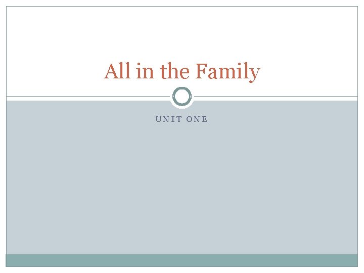 All in the Family UNIT ONE A Working