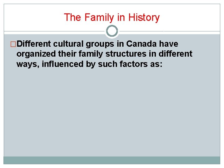 The Family in History �Different cultural groups in Canada have organized their family structures The Family in History �Different cultural groups in Canada have organized their family structures