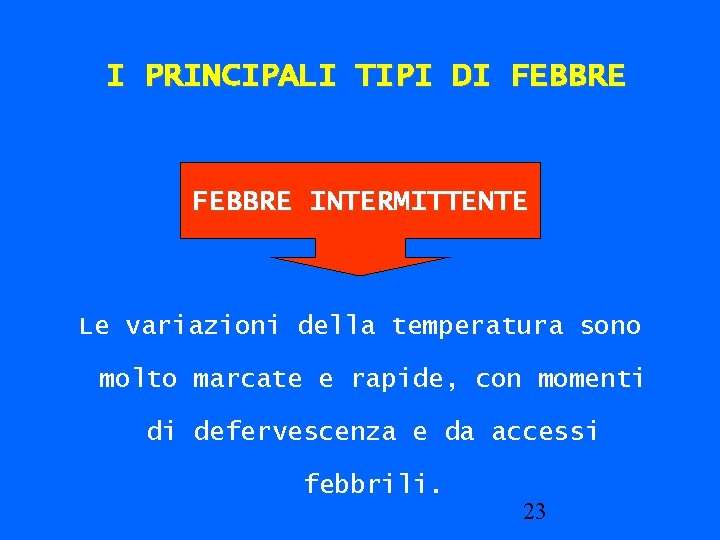 I PRINCIPALI TIPI DI FEBBRE INTERMITTENTE Le variazioni della temperatura sono molto marcate e