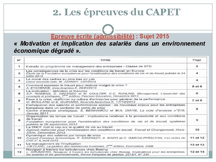 2. Les épreuves du CAPET Epreuve écrite (admissibilité) : Sujet 2015 « Motivation et