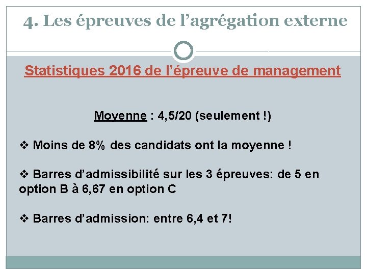 4. Les épreuves de l’agrégation externe Statistiques 2016 de l’épreuve de management Moyenne :