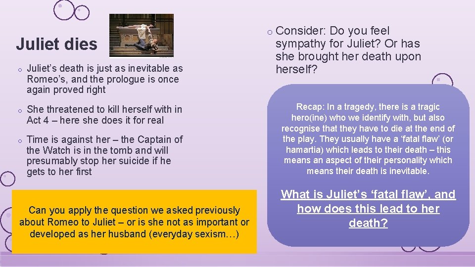 Juliet dies o Juliet’s death is just as inevitable as Romeo’s, and the prologue