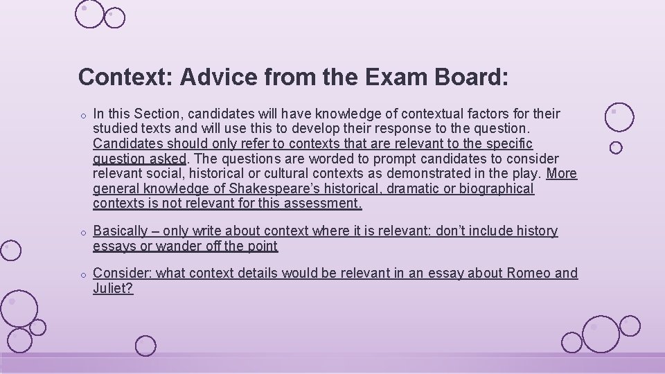 Context: Advice from the Exam Board: o In this Section, candidates will have knowledge