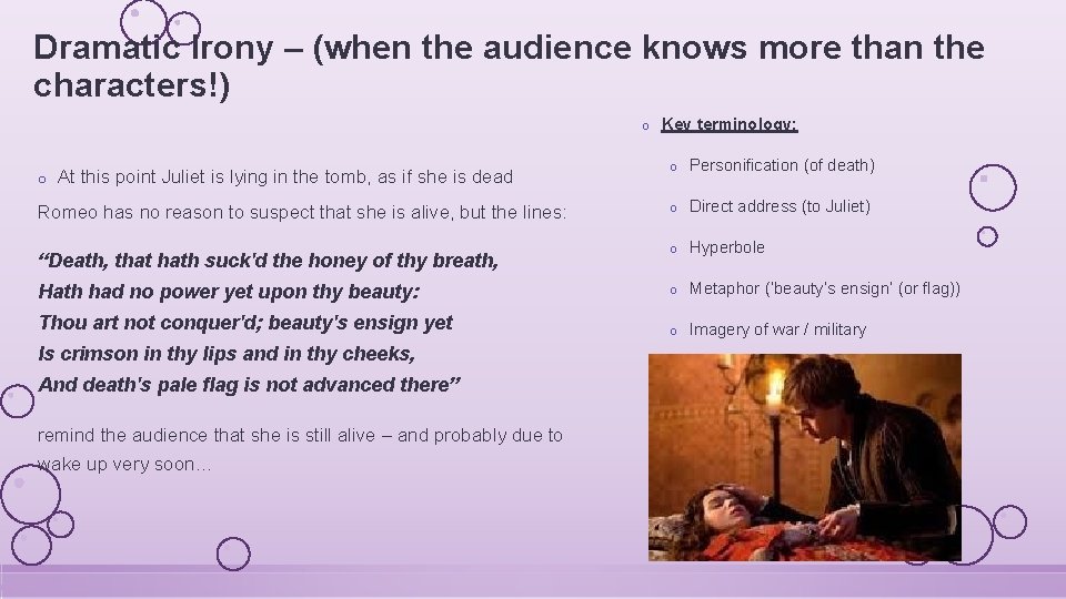 Dramatic Irony – (when the audience knows more than the characters!) o Key terminology: