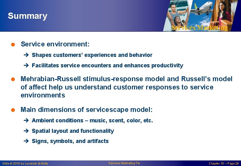 Summary Services Marketing = Service environment: è Shapes customers’ experiences and behavior è Facilitates