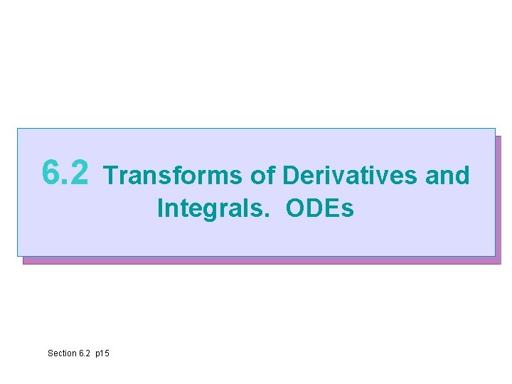 6. 2 Transforms of Derivatives and Integrals. ODEs Section 6. 2 p 15 