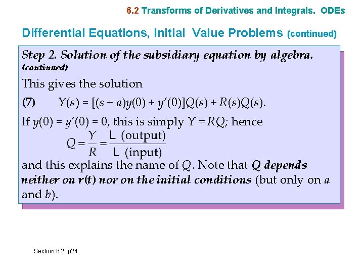 6. 2 Transforms of Derivatives and Integrals. ODEs Differential Equations, Initial Value Problems (continued)