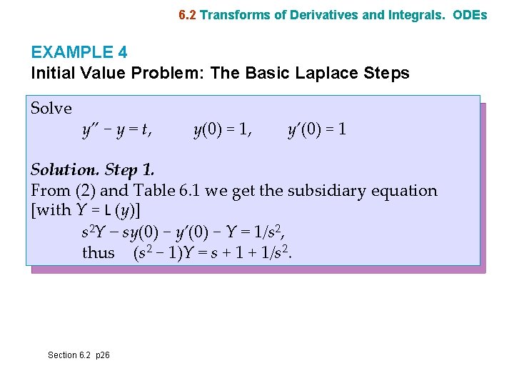6. 2 Transforms of Derivatives and Integrals. ODEs EXAMPLE 4 Initial Value Problem: The