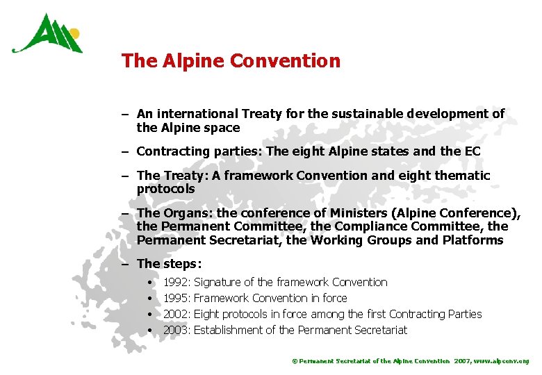 The Alpine Convention – An international Treaty for the sustainable development of the Alpine