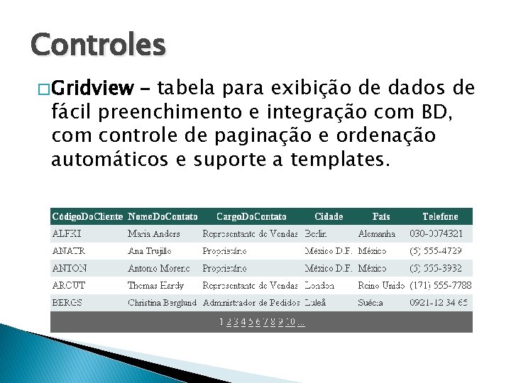 Controles � Gridview – tabela para exibição de dados de fácil preenchimento e integração