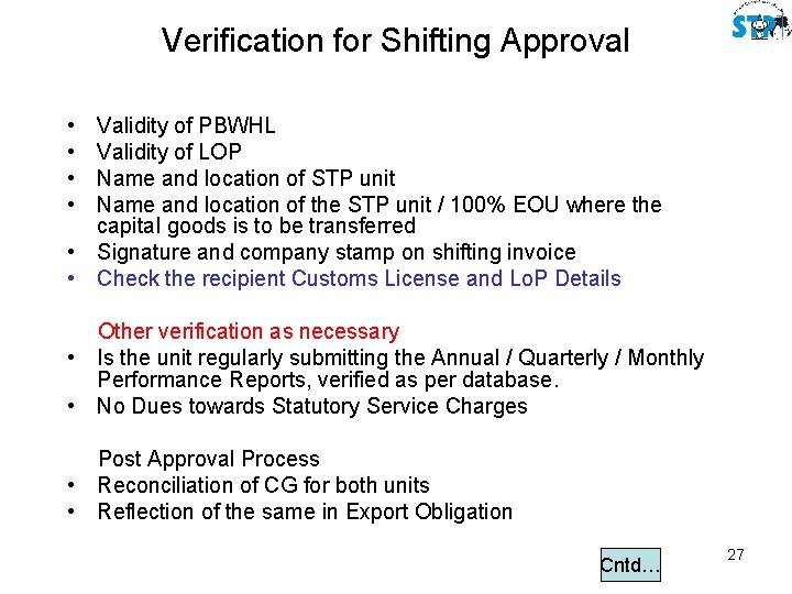 Verification for Shifting Approval • • Validity of PBWHL Validity of LOP Name and