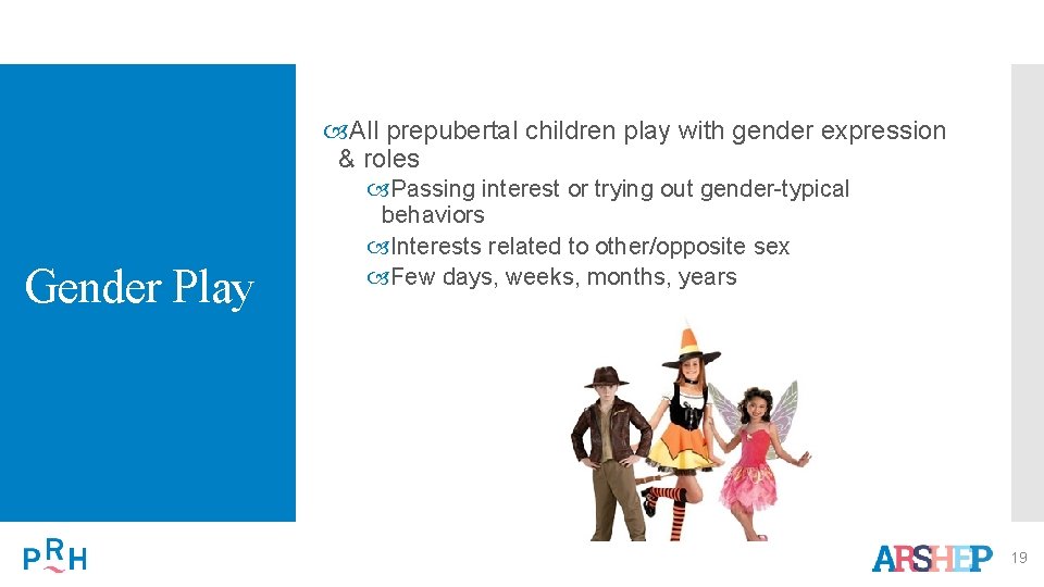  All prepubertal children play with gender expression & roles Gender Play Passing interest